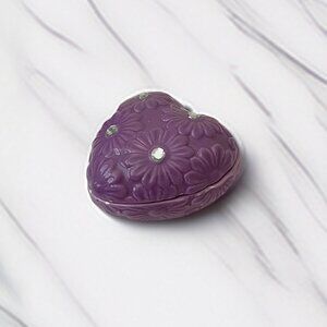 Purple Floral Heart-Shaped Jewelry Trinket Tray